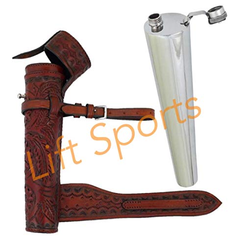 Lift Sports Saddle Hip Flask Stainless Steel Original Leather Case Baton Fox Hunting Horse