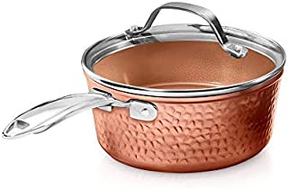 Gotham Steel Nonstick Hammered Copper Collection  2.5 Quart Sauce Pan with Lid, Premium Cookware, Aluminum Composition with Induction Plate for Even Heating, Dishwasher & Oven Safe