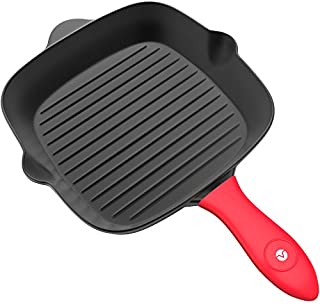 Vremi Pre-Seasoned Cast Iron Square Grill Pan - 11 inch Nonstick Stove Top Grilling Pan for Oven and Vegetables - Silicone Handle Cover - Heavy Duty Cast Iron Grill Pans for Electric or Gas Stove Tops