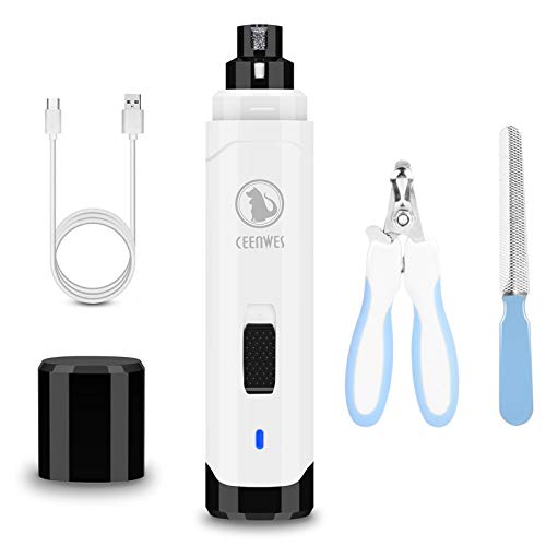 Ceenwes Dog Nail Grinder 2-Speed Rechargeable Pet Nail Trimmer with Dog Nail Clippers and Trimmer for Small Medium Large Dogs and Cats