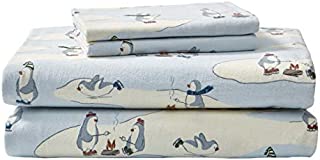 Eddie Bauer - Flannel Collection - 100% Premium Cotton Bedding Sheet Set, Pre-Shrunk & Brushed For Extra Softness, Comfort, and Cozy Feel, Queen, Skating Penguin