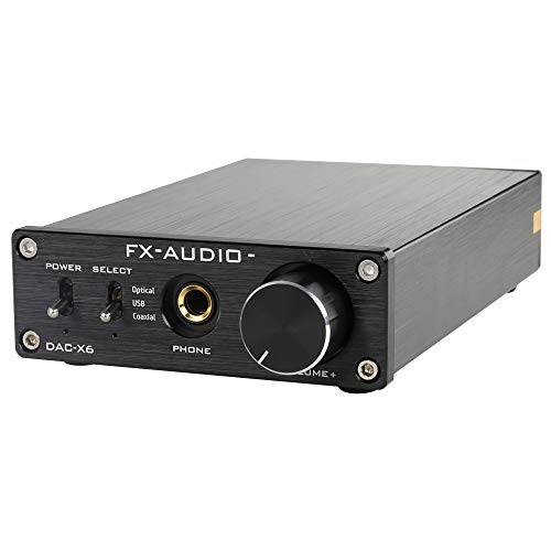 FX-Audio DAC-X6 Mini HiFi 2.0 Digital Audio Decoder DAC Input USB/Coaxial/Optical Output RCA/ Headphone Amplifier 24Bit/96KHz DC12V (Black)