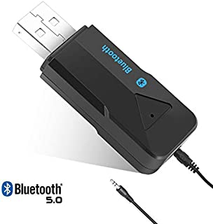 Bluetooth V5.0 Audio Receiver for Car, Wireless Bluetooth Adapter Built-in Microphone, Wireless Audio Adapter Hands-Free Calling Low Latency with 3.5mm AUX Cable for Vehicle Home Audio System