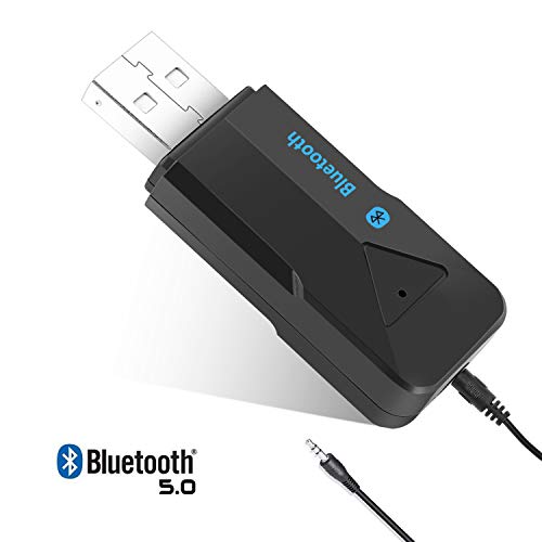 Bluetooth V5.0 Audio Receiver for Car, Wireless Bluetooth Adapter Built-in Microphone, Wireless Audio Adapter Hands-Free Calling Low Latency with 3.5mm AUX Cable for Vehicle Home Audio System