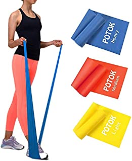 Potok Resistance Band Set, 3Pack Latex Elastic Bands for Upper & Lower Body & Core Exercise, Physical Therapy, Lower Pilates, at-Home Workouts, and Rehab, Yellow & Red & Blue (1.2m/4ft)