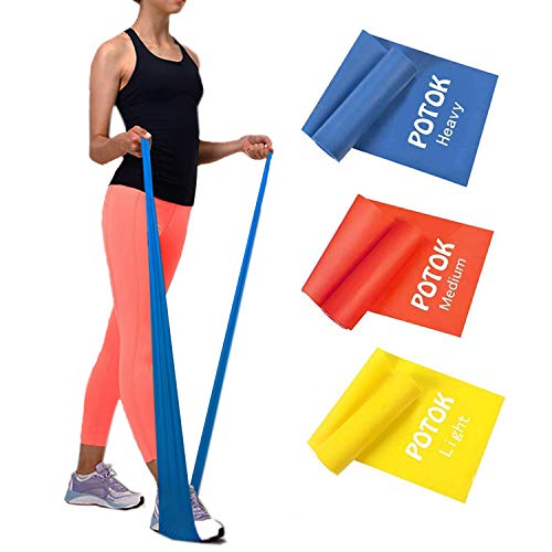 Potok Resistance Band Set, 3Pack Latex Elastic Bands for Upper & Lower Body & Core Exercise, Physical Therapy, Lower Pilates, at-Home Workouts, and Rehab, Yellow & Red & Blue (1.2m/4ft)