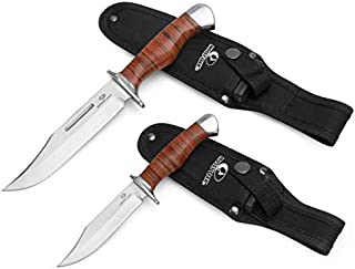 MOSSY OAK 2-pieces Bowie Knife Fixed Blade Hunting Knives with Leather Handle