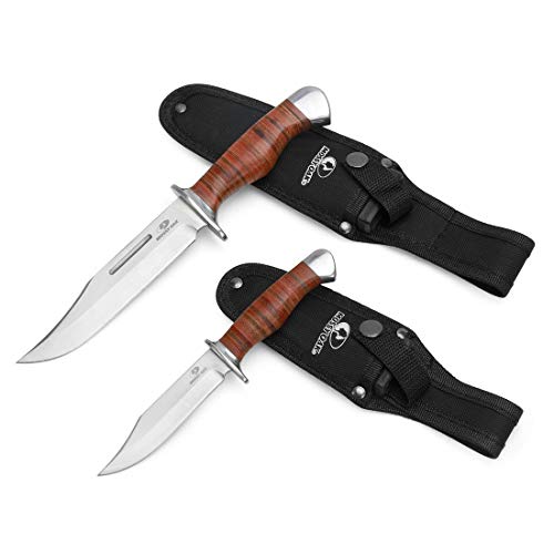 MOSSY OAK 2-pieces Bowie Knife Fixed Blade Hunting Knives with Leather Handle