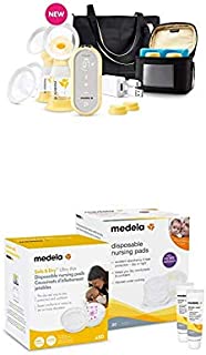 Medela Freestyle Flex Breast Pump and Breast Care Set for Breastfeeding & Breast Pumping Moms, Smart Pump, Closed System, Portable, Ultra Thin and Super Absorbency Disposable Nursing Pads, Lanolin