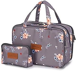 Travel Makeup Bag Toiletry Bags Large Cosmetic Cases for Women Girls Water-resistant (gray floral/makeup bag set)