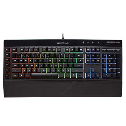 Corsair K55 RGB Gaming Keyboard  IP42 Dust and Water Resistance  6 Programmable Macro Keys  Dedicated Media Keys - Detachable Palm Rest Included