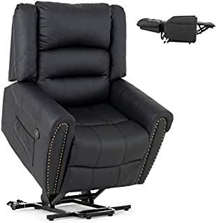 Mecor Lift Chair Power Lift Recliner for Elderly w/Dual Motor PU Leather Lay Flat Sleeper Recliner with Massage/Heat/Vibration/Remote Control for Living Room