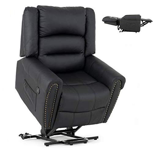 Mecor Lift Chair Power Lift Recliner for Elderly w/Dual Motor PU Leather Lay Flat Sleeper Recliner with Massage/Heat/Vibration/Remote Control for Living Room