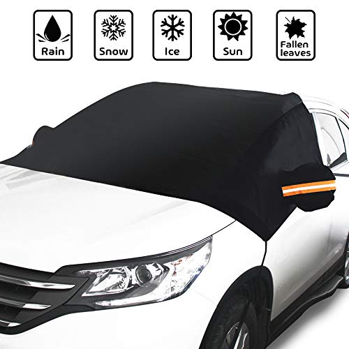 GLOUE Car Windshield Snow Cover with Side Mirror Covers, Fits for Most Vehicles, Cars Trucks Vans and SUVs, Mirror Snow Covers Protects Windshield and Wipers from Weatherproof, Rain, Sun, Frost