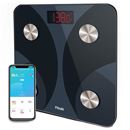 Fitnale Smart Digital Weight Scale, Bathroom Body Fat Analyzer Tracks 12 Key Compositions, Sync with Fitbit, Apple Health and Google Fit, 400 lbs, Black