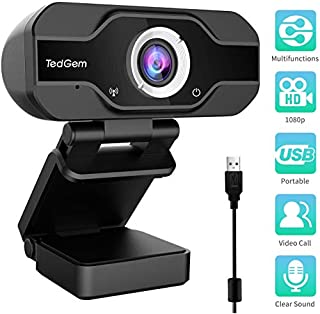 PC Webcam, TedGem 1080P Full HD Webcam USB Desktop & Laptop Webcam Live Streaming Webcam with Microphone Widescreen HD Video Webcam 90-Degree Extended View for Video Calling (HD Webcam) (Black)