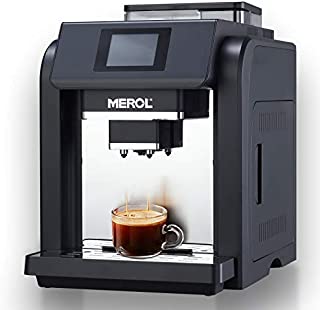 MEROL Fully Automatic Espresso Coffee Machine, Programmable 20-Bar Pressure Pump Coffee Maker, Burr Grinder, with Milk Frother for Latte and Cappuccino Drinks, Black