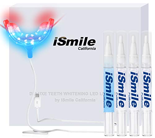 iSmile Teeth Whitening Kit with LED Light, No Sensitivity, Professional RED & BLUE Technology, 35% Carbamide Peroxide Pens & Desensitizing Gel Pen, Sensitive Direct Tooth Whitener at Home