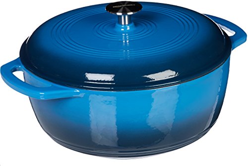 AmazonBasics Enameled Cast Iron Covered Dutch Oven, 6-Quart, Blue