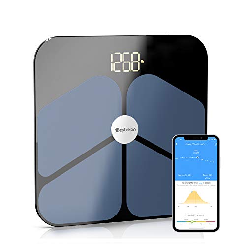 Septekon Smart Body Fat Scale - Bluetooth Weight Scale with ITO Coating - Accurate BMI Bathroom Digital Scales with Smartphone App - Body Composition Analyzer and Weighing Scale for Boy Fat Percentage