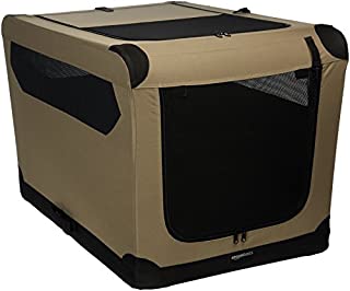 Amazon Basics Portable Folding Soft Dog Travel Crate Kennel, Large (24 x 24 x 36 Inches), Tan