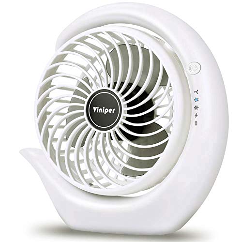 viniper Battery Operated Fan, USB Desk Fan : 180° Rotation and 3 Speeds Strong Wind Portable Quiet Fan, Optimised Battery & Longer Working Hours, Small but Mighty, Strong Cooling (6.2 inch, White)