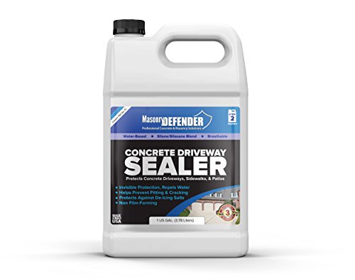 MasonryDefender 1 Gallon Penetrating Concrete Sealer for Driveways, Patios, Sidewalks - Clear Water-Based Silane Siloxane Sealer Water Repellent with De-Icing Salt Protection