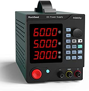 Programmable 60V/5A DC Power Supply Variable, Adjustable Switching Regulated Power Supply with 4-Digit Large Display Alligator Leads, PC Software, USB Interface for Lab Equipment (650p)