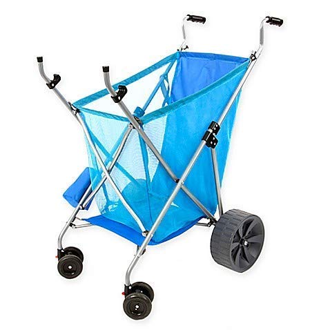 Seina All-Terrain Beach Cart Wheeler with Big Wheels for Sand | All Terrain Cart, Wide Wheels, Cart for Beach, Beach Caddy, Beach Trolley, Large, Para la Playa, Sand Cart, Collapsable, Compact, | Blue