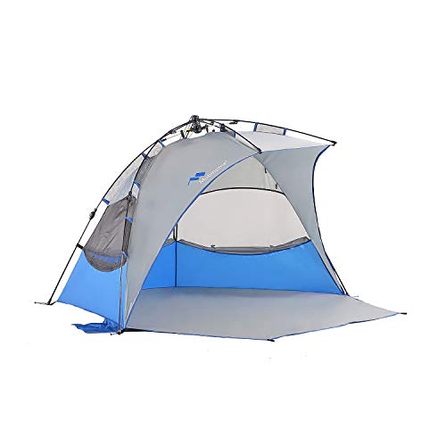 Mobihome Beach Tent Sun Shelter Pop Up, Sand & Surf Beach Shade Tents Umbrella & Portable Canopy Easy Setup for 2-3 Person Outdoor Camping Fishing - with Extended Porch