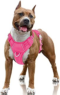 BARKBAY No Pull Dog Harness Large Step in Reflective Dog Harness with Front Clip and Easy Control Handle for Walking Training Running with ID tag Pocket(Pink,L)