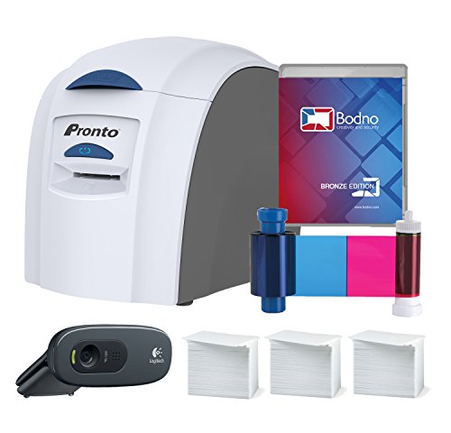 Magicard Pronto ID Card Printer & Supper Supplies Package with Bodno ID Software, Camera, 300 Cards and 300 Print Ribbon