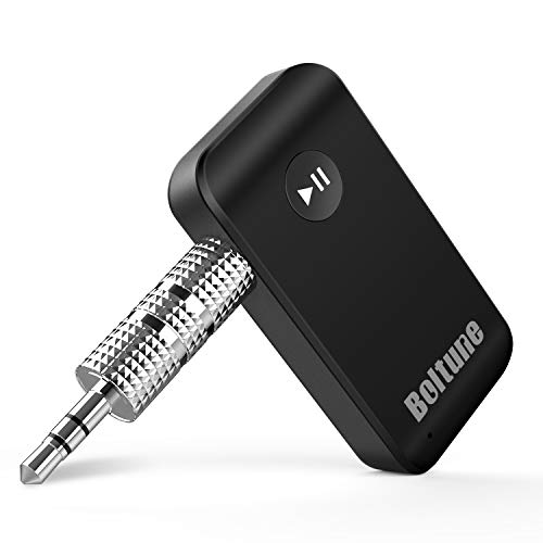 Bluetooth V5.0 aux Adapter, Boltune Audio Receiver Car Kit, for Home Hi-fi System, Portable Wireless Audio Adapter 3.5mm Aux for Music, Speaker, Headphones, Hands-Free Car Kit with Microphone