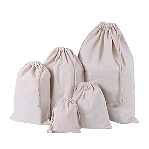 EZTecho Set of 5 Sizes Cotton Breathable Dust-proof Drawstring Storage Pouch String Bag for Handbags Purses Shoes