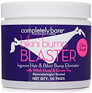 Completely Bare Bikini Bump Blaster Pads- All Natural Antioxidants, Witch Hazel & Green Tea, Prevents Ingrown Hairs and Bumps, Gentle Exfoliating Treatment Wipes, Cruelty-Free Vegan Formula, 50ct