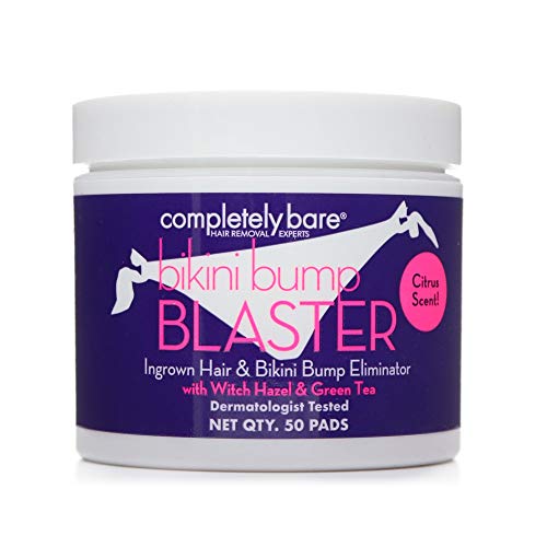 Completely Bare Bikini Bump Blaster Pads- All Natural Antioxidants, Witch Hazel & Green Tea, Prevents Ingrown Hairs and Bumps, Gentle Exfoliating Treatment Wipes, Cruelty-Free Vegan Formula, 50ct