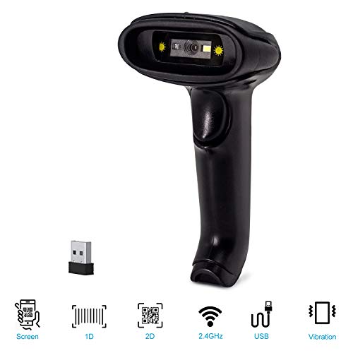 Alacrity 2D Wireless Barcode Scanner, Datamatrix QR Code PDF417 Handheld Barcode Reader for Screen and Printed Bar Code Scan, Works with Windows Mac Linux