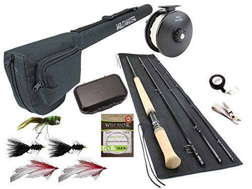 Wild Water Fly Fishing 11 Foot 4-Piece 7-Weight Switch Rod Complete Fly Fishing Rod and Reel Combo Starter Package for Bass and Pike