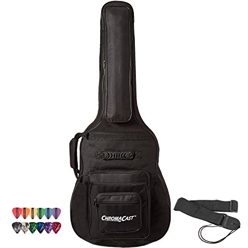 ChromaCast Acoustic Guitar 6-Pocket Padded Gig Bag with Guitar Strap and Pick Sampler