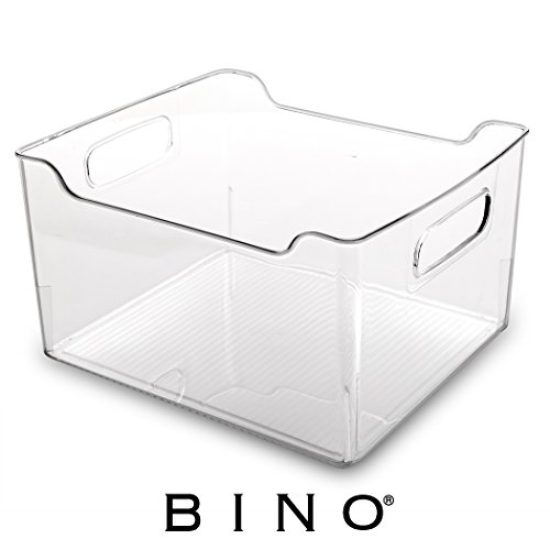 BINO Clear Plastic Storage Bin with Handles - Plastic Storage Bins for Kitchen, Cabinet, and Pantry Organization and Storage - Home Organizers and Storage - Refrigerator and Freezer Organizer Bins