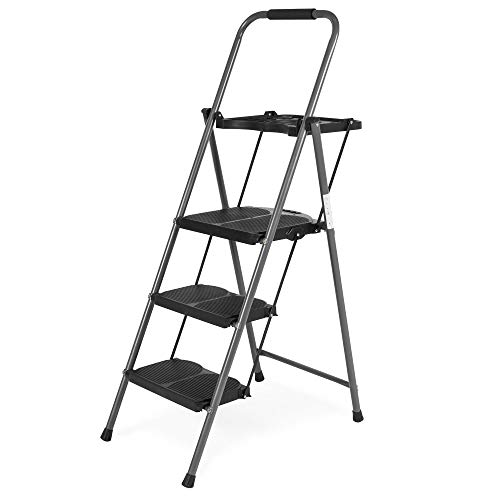 Best Choice Products Portable Folding 3-Step Ladder w/Rubber Feet Caps, 330lb Capacity