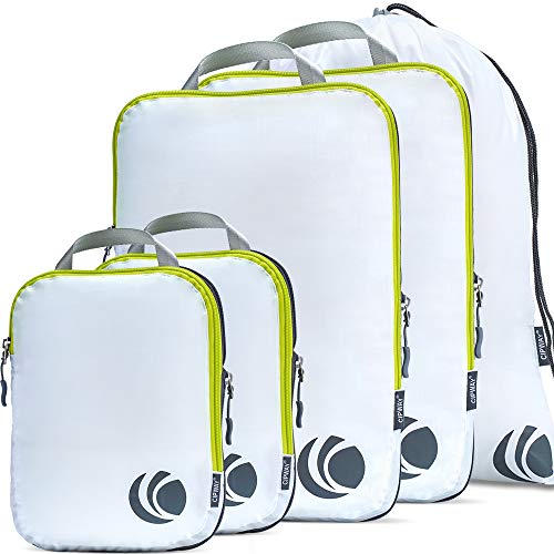 Cipway - 5 Set Compression Packing Cubes for Travel, Ultralight Packing Organizers for Luggage Suitcase & Backpack (White)