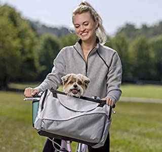 PetSafe Happy Ride Bicycle Basket for Dogs and Cats - Sport Style Light Nylon Material - Detachable Carrier with Shoulder Strap - Removable Sun Shield - Multiple Storage Pockets - Best for Small Pets