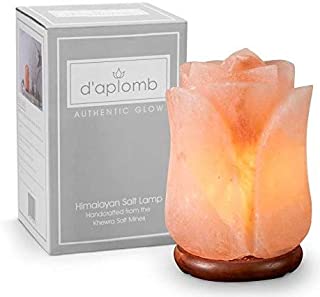 d'aplomb 100% Authentic Natural Himalayan Salt Lamp; Hand Carved Flower Rose Pink Crystal Rock Salt from Himalayan Mountains; great Mother's Day gift, UL-listed Dimmer Cord; 8 lbs