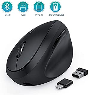 Vertical Wireless Mouse, Jelly Comb Ergonomic Mouse Reduces Wrist Strain, Easy Switch Between 3 Computers with Bluetooth, USB or Type C Connection, Rechargeable - MV09D