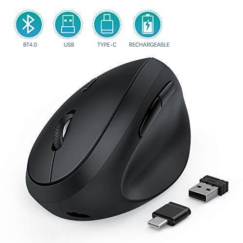 Vertical Wireless Mouse, Jelly Comb Ergonomic Mouse Reduces Wrist Strain, Easy Switch Between 3 Computers with Bluetooth, USB or Type C Connection, Rechargeable - MV09D