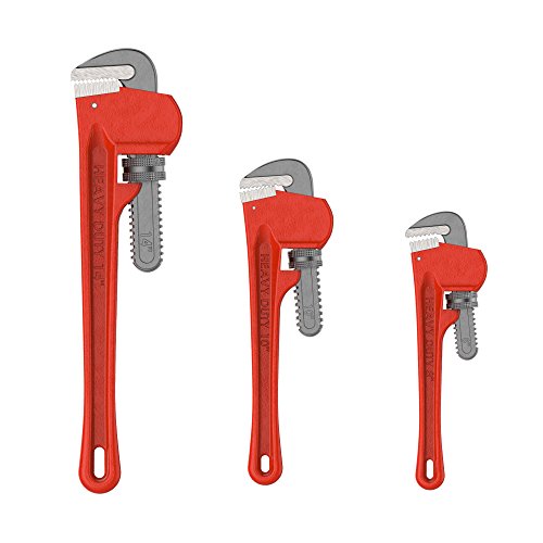 Plumbers Pipe Wrench, 3 Piece 14-Inch, 10-Inch, 8-Inch Set  Home Improvement Hand Wrenches with Adjustable Jaws and Storage Pouch by Stalwart