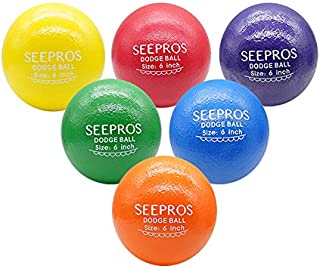 SEEPROS Foam Dodgeball Set - Soft Skin, Low Bounce, Set of 6 with Mesh Storage Bag for Kids and Adults(6 inch)