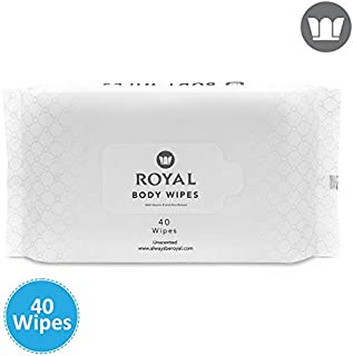 Royal Baby Wipes - Organic Biodegradable Wet Towelettes for Natural Feminine Hygiene Care and Face Cleansing - Women, Men, & Baby-Safe, Anti-Itch - Vitamin E & Aloe Extract, Unscented - 1 Pack of 40