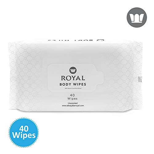 Royal Baby Wipes - Organic Biodegradable Wet Towelettes for Natural Feminine Hygiene Care and Face Cleansing - Women, Men, & Baby-Safe, Anti-Itch - Vitamin E & Aloe Extract, Unscented - 1 Pack of 40